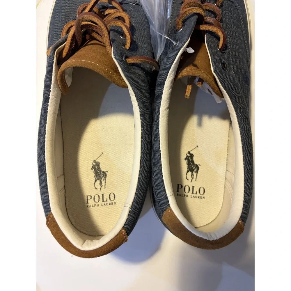 Polo Ralph Lauren Shoes Vaughn Athletic Canvas Navy Blue With Brown LacesSize 14